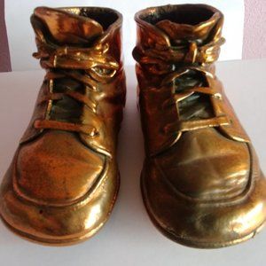 Vintage Bronze Dipped Baby Shoes Plated Metal with Laces